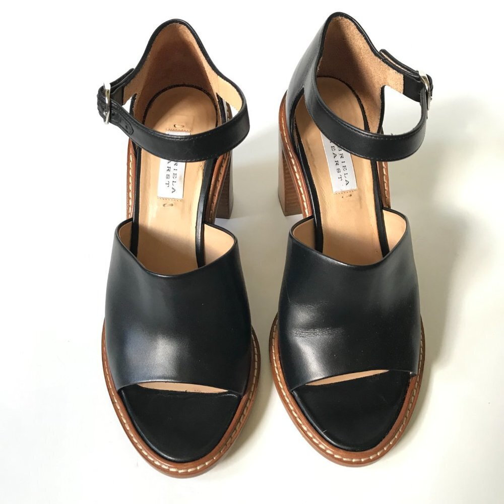 Gabriela Hearst Beau Sandals Shoes Womens 41.5 Black Leather Block Heel Buckle - Picture 3 of 14